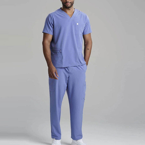 Conjunto de Uniforme Médico para Hombre, Cuello en V, Uniforme de Hospital, Manga Corta, Pantalones de Trabajo, Múltiples Bolsillos, Mezcla de Algodón, Unisex, Alta Calidad - Product Image 1