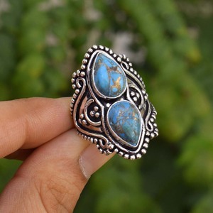 Blue Copper <b>Turquoise</b> 925 Sterling Silver <b>Ring</b> For Women Handmade Jewelry Gift For Wedding Anniversary Gift For Her Boho <b>Ring</b> - Product Image 2