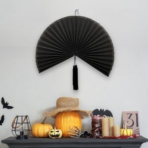 Kingcraftviet Handmade Bamboo <b>Wall</b> Fan <b>Decor</b> <b>Large</b> Black Halloween Decorative Fan Boho <b>Wall</b> Hanging for Living Room and Bedroom - Product Image 1