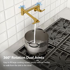 Rubinetto da Cucina Tradizionale a Parete con Doppia Maniglia, Braccio Orientabile a 360 Gradi e Riempitore di Pentole con Doppie Giunture Pieghevoli - Product Image 4
