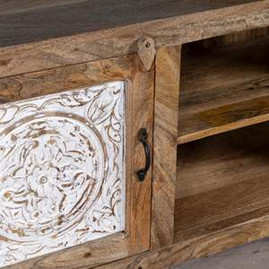 Console TV de luxe moderne en bois massif avec tiroirs, finition naturelle écologique haut de gamme, sculpture artisanale, pour salon et hôpital - Product Image 3