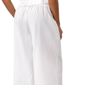 Pantalon Palazzo Femme Taille Mi-Haute Ample en Crêpe à Jambes Larges, Taille Élastique, Décontracté, Respirant, Séchage Rapide, Idéal Été, Voyage, avec Poches, Vacances - Product Image 5