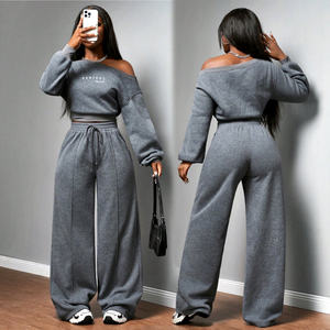 Ensemble sweat-shirt et pantalon de jogging brodés en 3D, coton molletonné 450 GSM, coupe oversize, ensemble 2 pièces pour femme, survêtement personnalisé - Product Image 1