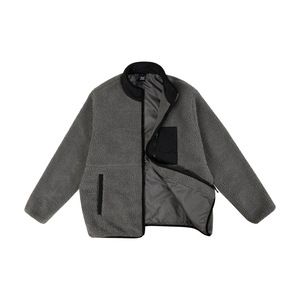 Men's Black <b>Sherpa</b> <b>Fleece</b> Jacket Stand Collar Zip Up Orange Trim Thick Winter Coat - Product Image 6