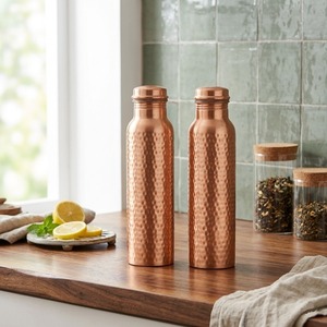 Embossed Honeycomb Copper Water Bottle Pure Copper Leakproof <b>Loop</b> Handle Bottle Ayurvedic Reusable Travel Kitchen - Product Image 2
