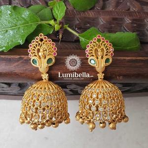 Ethnic Gold Plated Drop Hoop Earrings with Turquoise Pearl and Quartz Tassel - Product Image 1