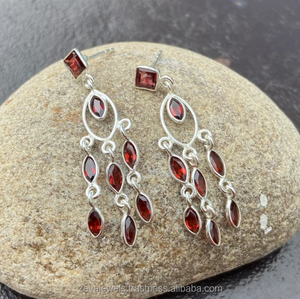 Pendientes de araña de granate Vintage, pendientes de piedras preciosas hechos a mano con declaración Bohemia, Pendientes colgantes para fiesta - Product Image 4