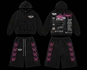 Ensemble short et sweat à capuche demi-zip en nylon pour homme, coupe ample, style streetwear, imprimé sérigraphié, color block, avec short à cordon de serrage, personnalisable OEM - Product Image 2