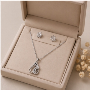 925 <b>Silver</b> Pendant <b>Necklace</b> <b>Set</b> with Matching Earrings Elegant Minimal Designer Jewelry for Women Daily Wear - Product Image 4