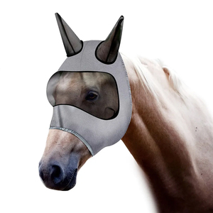 Masque anti-mouches en cuir véritable pour chevaux, protection estivale, maille respirante, protection UV, design doux pour les oreilles et le nez, pour l'équitation - Product Image 5