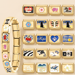 Popolari Charms Italiani in Acciaio Inossidabile Dorato, Moduli a Collegamento per Braccialetti Fai da Te, Componenti per Gioielli, Charm Smaltati - Product Image 1