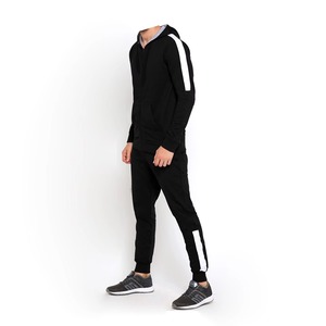 Men Black <b>White</b> Panel Stripe Full Zip Hoodie Tracksuit Two <b>Piece</b> <b>Set</b> Slim Fit Cuffed Jogger Pants Casual Athletic Sport Suit - Product Image 3