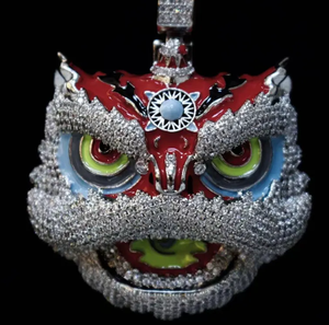 Collier pendentif tête de lion coloré serti de zircons, en laiton, style hip-hop, bijoux pour hommes - Product Image 4