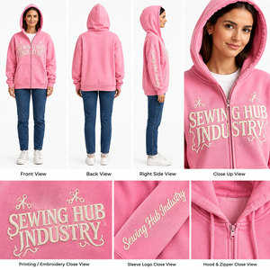 Sweat à capuche zippé pour femme avec logo brodé et imprimé personnalisé, poche avant, coupe-vent, respirant, anti-rétrécissement - Product Image 5