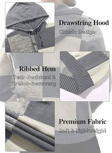 Pull à capuche pour homme, brodé, à carreaux, color-block, en tricot gaufré texturé, 100% coton, coupe oversize, décontracté, rétro - Product Image 6