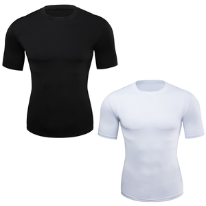 T-shirt de compression pour homme à manches courtes, séchage rapide, sous-vêtement de sport pour la gym, la course et l'entraînement, blanc et noir - Product Image 1