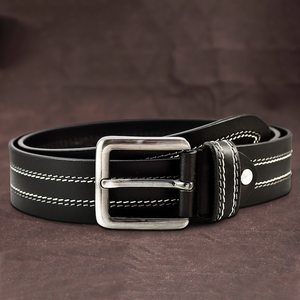Cinturón de cuero genuino con logotipo personalizado para hombre, de alta gama, de piel de búfalo de grano completo, correa formal para caballeros LMB-0094B - Product Image 2