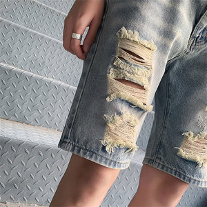 Shorts en jean amples vintage pour homme, style streetwear d'été, coupe décontractée, pour le travail - Product Image 4