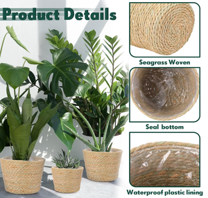 Macetas de Almacenamiento para Exterior de Estilo Rústico Bohemio, Hechas a Mano en Vietnam, de Fibra de Seagrass, con Asas Tejidas, Ecológicas, 24L - Product Image 3