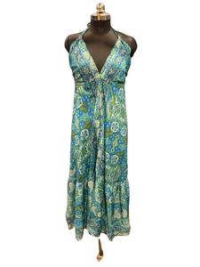 Robe de soirée de plage grande taille pour femmes en tissu rayonne à imprimé géométrique bohème avec volants Dori, sexy, col en V, sans manches, plissée, maxi pour - Product Image 2