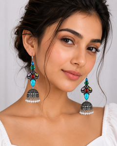 Factory Direct Wholesale Oxidized <b>Silver</b> <b>Dangle</b> Indian Jhumka <b>Earrings</b> for Women - Product Image 1