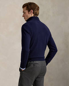 Suéter de punto premium azul para hombre con media cremallera, cuello alto, estilo casual elegante, para negocios y uso urbano, venta al por mayor - Product Image 4