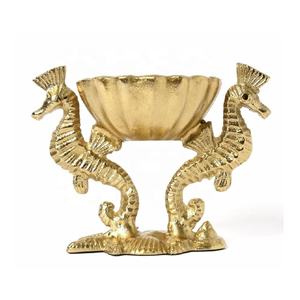 Cuenco Decorativo de Aluminio Pulido con Diseño de Caballito de Mar Dorado para Servir Chocolate, Decoración Moderna para Mesa de Comedor - Product Image 1
