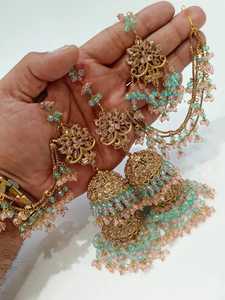 Designer Gold Plated Stainless Steel Luxury Zircon Sahara Jhumki Earrings <b>Set</b> for Wedding & Eid Parties Custom Colors & Logo - Product Image 6