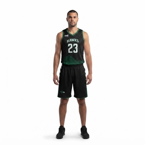 Ensemble d'uniformes de basketball personnalisés en mesh sublimé pour hommes adultes – Maillot sans manches col en V et short respirant pour équipe Hawks - Product Image 1