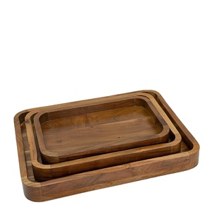 Plateau de service en bois d'acacia avec finition naturelle, plateau en bois, plateau à collation, plateau de petit-déjeuner, idéal pour le petit-déjeuner à la maison, au restaurant - Product Image 1