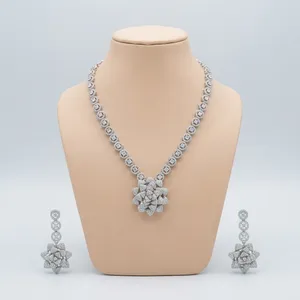 Wholesale CZ Diamond Look Necklace <b>Set</b> for Women Flower Elegant <b>Bridal</b> <b>Jewelry</b> Sparkling Cubic Zirconia Wedding Necklace - Product Image 6