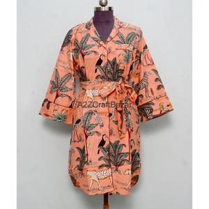 Camisa hecha a mano con estampado en bloque 100% algodón puro, manga 3/4, transpirable, con cierre de botones, para niñas y mujeres. - Product Image 4