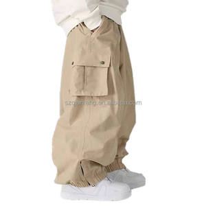 HANO 2024 Breathable Casual Spring Waterproof Women Canvas Pants Mid Waist <b>Elastic</b> Waist <b>Lace</b>-up Nonwoven Straight-Leg Cargo - Product Image 2