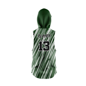 Conjunto de Uniforme de Baloncesto Sublimado Personalizado, con Capucha, Sin Mangas, Verde a Rayas, con Logotipo del Equipo, Jugador Número 13, Ropa Deportiva Unisex - Product Image 2