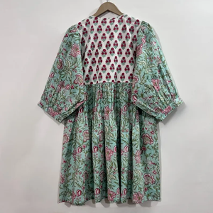 Vestido Casual Midi para Mujer, Tejido 100% Algodón, Liso, Manga Corta, Cintura Imperio, Estilo Babydoll, Cuello en V, Holgado, Funcional - Product Image 4