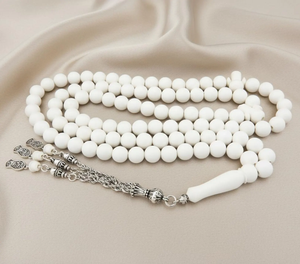 Cuentas de oración islámicas hechas a mano de piedra de meerschaum con 99 cuentas y borla de plata 925, 102021 Tasbih Tasbeeh Tesbih - Product Image 2