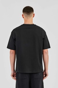 T-shirt en coton noir surdimensionné pour homme, col rond, manches courtes, coupe décontractée, couleur unie, style tricoté, OEM ODM - Product Image 2