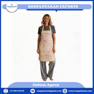 Bib Apron With Lemon Pattern Yellow <b>Trim</b> <b>Machine</b> Washable Cooking Apron Daily Use Woven Textile 1-4 Pockets For Bulk Supply - Product Image 2
