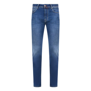 Men's Straight Fit Stonewashed Blue <b>Jeans</b> High <b>Waist</b> Button Fly Casual Cotton Pants Autumn Wear - Product Image 3