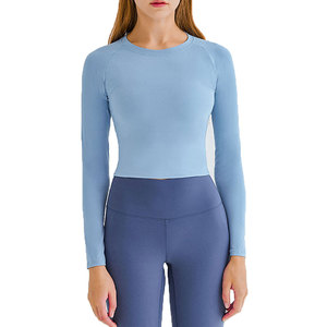 <b>Long</b> <b>Sleeves</b> Crew Neck Workout Training Compression Crop Top Gym Women Sport Spandex/Polyester Breathable Quick Dry Lightweight - Product Image 1