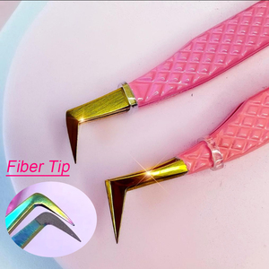 Pinzas para Extensión de Pestañas con Punta de Fibra Rosa y Logotipo Personalizado, Pinzas de Acero Inoxidable de 75 y 90 Grados para Marca Privada - Product Image 4