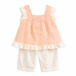 Baby Girls Floral Embroidered Sleeveless <b>Top</b> & Pants Set | 2-Piece Summer Outfit - Product Image 2