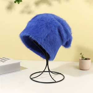 Bonnet d'hiver personnalisé tendance tie-dye en fourrure longue de lapin, bonnet en peluche pour femme, bonnet tricoté chaud - Product Image 3