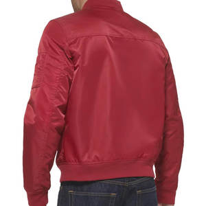 Blouson Bomber Rouge Homme Coupe Slim Personnalisé Léger Coupe-Vent Style Aviateur Printemps Automne Décontracté Veste Extérieure Zippée pour Homme - Product Image 3