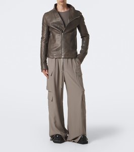 <b>Men's</b> Brown Leather Moto <b>Jacket</b> Stand Collar Zipper Closure Slim Fit Regular Length Solid Color Genuine Leather <b>Biker</b> Style - Product Image 4
