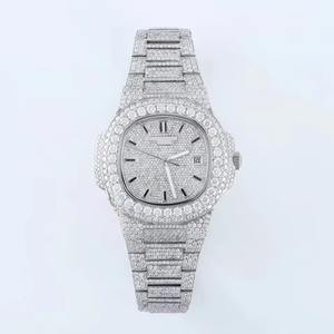 Reloj Clásico con Diamantes Moissanite en Tono Blanco, Totalmente Cubierto de Piedras, Estilo Hip Hop, Movimiento Automático VVS, Acero Inoxidable de Lujo - Product Image 1