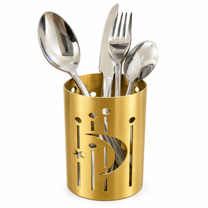 Cubiertos Decorativos de Metal con Acabado en Oro Rosa con Soporte – Organizador de Utensilios con Diseño de Luna y Estrella, Calidad Premium al Precio Más Bajo - Product Image 2