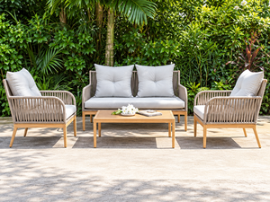 <b>Outdoor</b> Garden <b>Sofa</b> Set <b>Wood</b> Patio Furniture with Gray Cushions Modern 4 Piece Conversation Set - Product Image 1