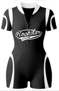 Body Basics <b>Rompers</b> Custom Workout Spandex Bodycon Jumpsuits <b>Women</b> Onesie Zip up One Piece Yoga Fitted Bodysuit <b>Romper</b> for <b>Women</b> - Product Image 2