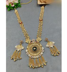 Atractivo Collar Largo de Diseño de Primera Calidad Chapado en Oro con Pedrería Kundan y Polki, con Juego de Aretes, para Mujer, Estilo Tradicional para Bodas - Product Image 2